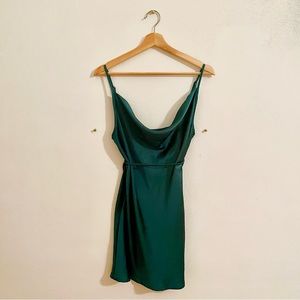 Motel Rocks | Paiva Dress in Satin Forest Green | Size: Small (S)